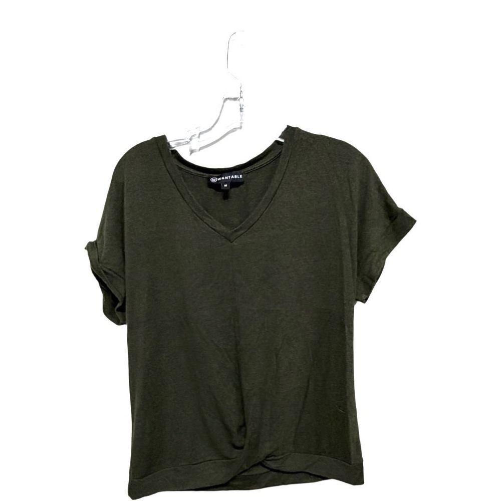 Wantable Forest Green Sweater material short sleeve size medium basics tie front